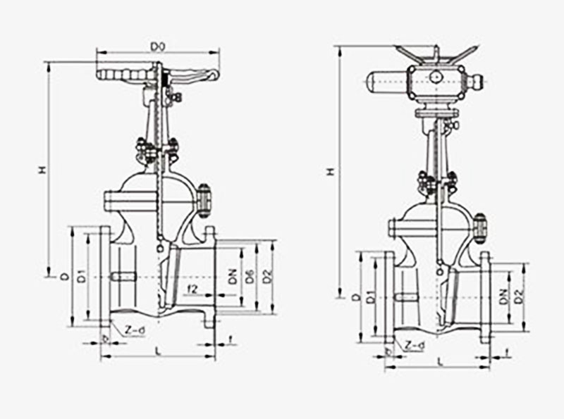 Z41H Flange Gate Valve Drawing